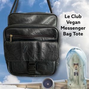 LeClub Vegan Black Leather Messenger Bag Travel Tote Adjustable‎ Shoulder Strap
